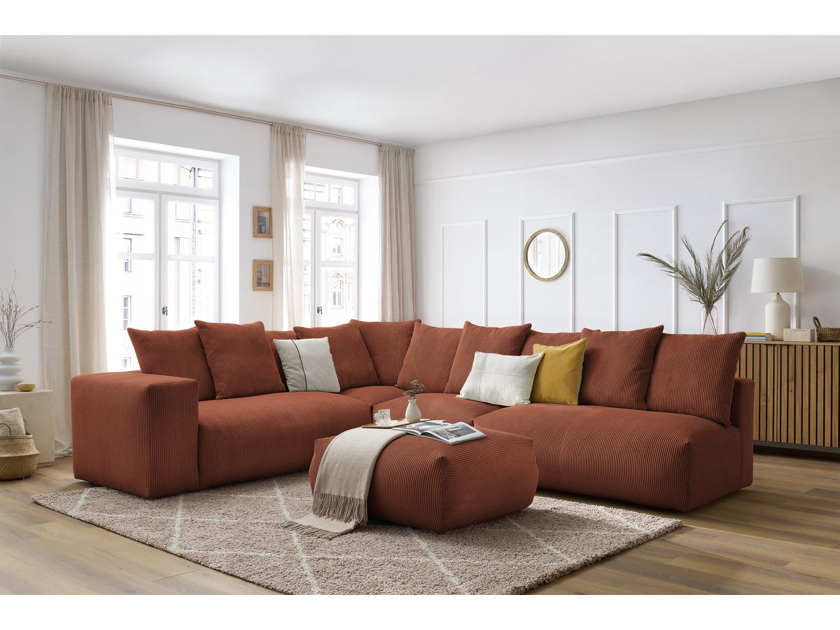 Bobochic Voltaire Ecksofa mit Pouf 322 × 268 cm Cordsamt Orange Ecke links