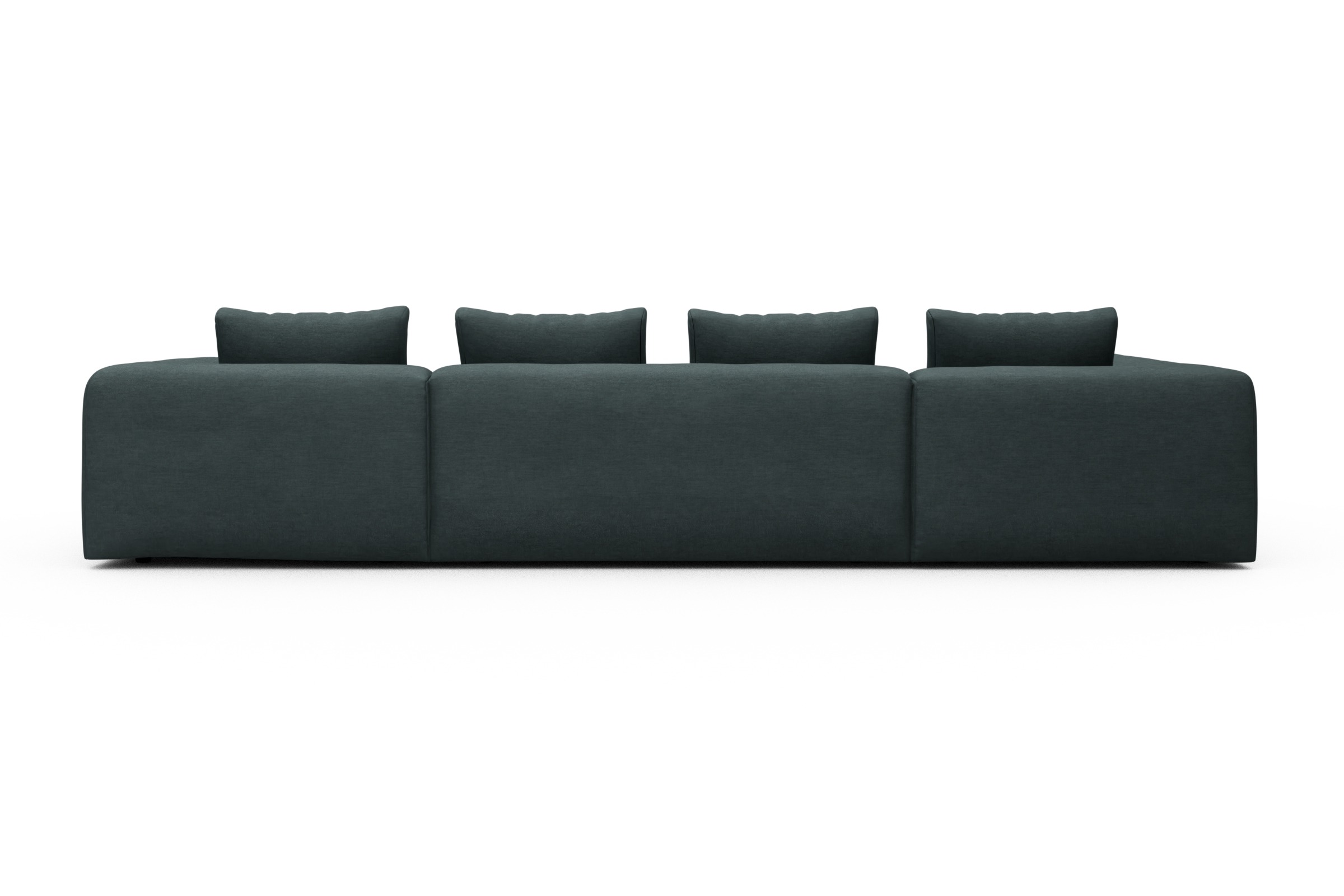 Wohnlandschaft Fred Relax-Ecke links mit 2-Sitzer und Chaiselongue rechts Flachgewebe Vivus 573-Dusty-Blue
