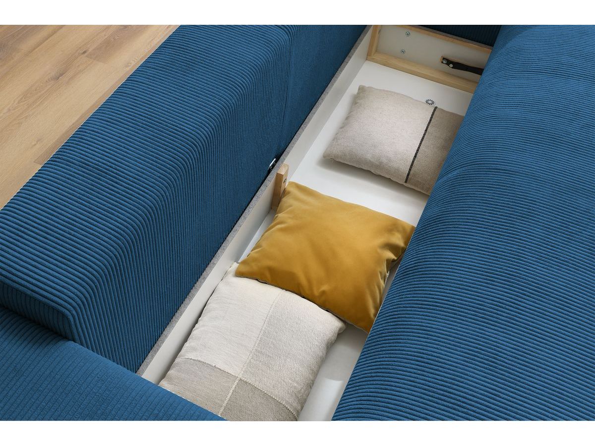 Bobochic Voltaire Schlafsofa 3-Sitzer mit Bettkasten Cordsamt Dunkelblau