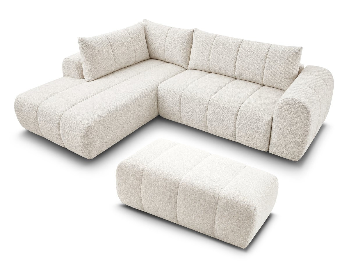 Bobochic Nesty Ecksofa in L-Form, 256 cm, mit Pouf Melange-Stoff Beige Ecke links