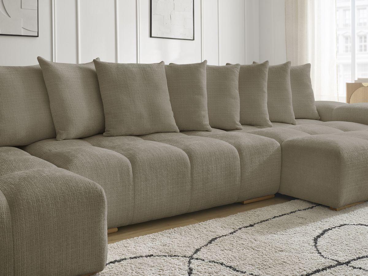 Bobochic Anakin Wohnlandschaft mit Pouf, 10 Kissen Strukturstoff Taupe