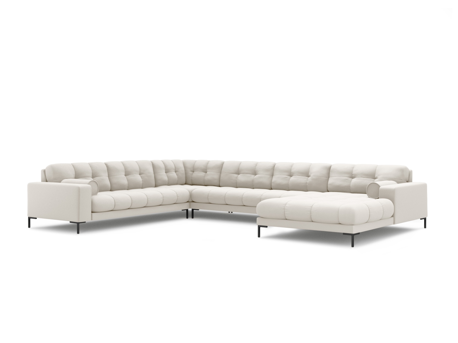 Cosmopolitan Design Panoramasofa Bali 7-Sitzer 327 cm Strukturierter Stoff Neve Helles Beige Links Beine Schwarzes Metall
