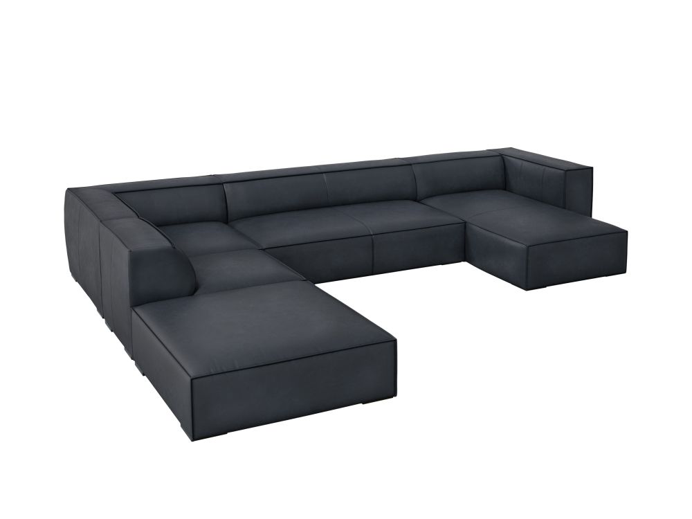 Cosmopolitan Design Panoramasofa Turin 6-Sitzer 365 cm Leder Granada Blau Links