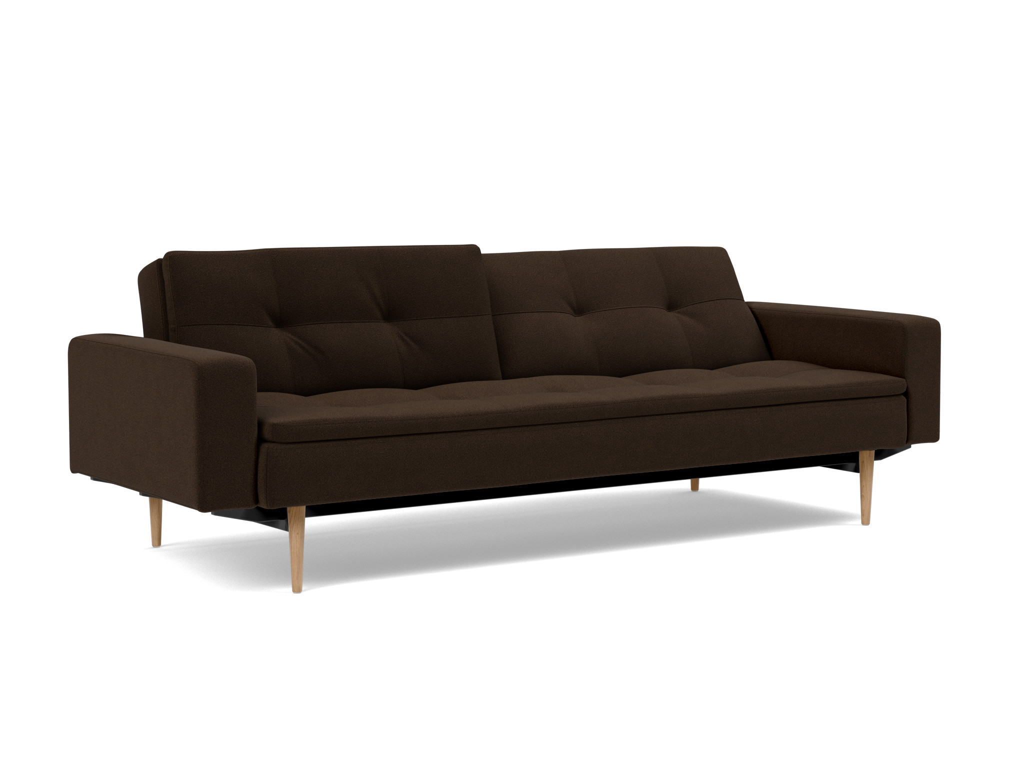 Schlafsofa Dublexo mit Armlehnen Strukturierter Stoff Taura 358-Chocco Beine Styletto Eiche hell