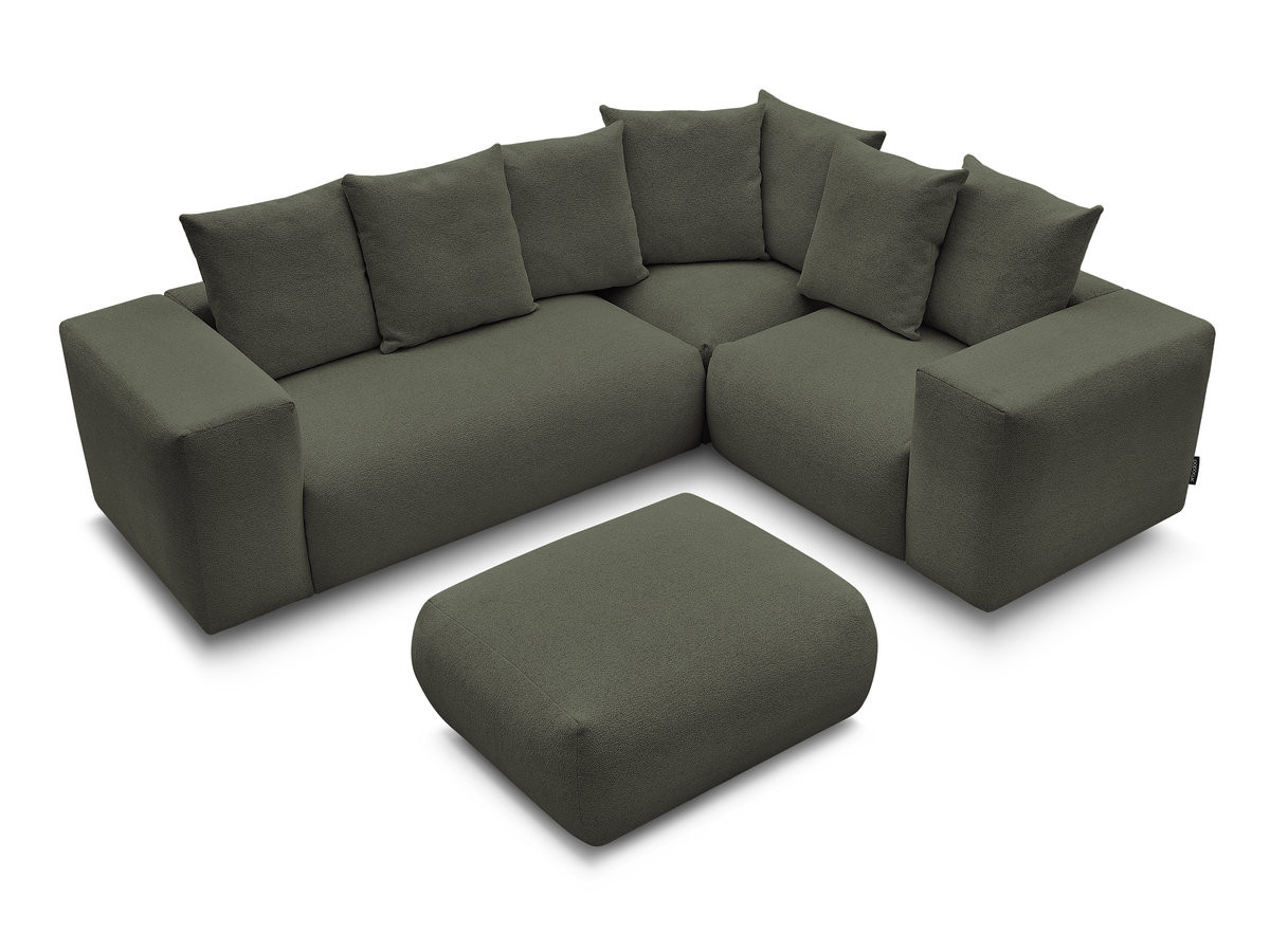 Bobochic Voltaire Ecksofa mit Pouf 268 × 214 cm Melange-Stoff Grün Ecke rechts