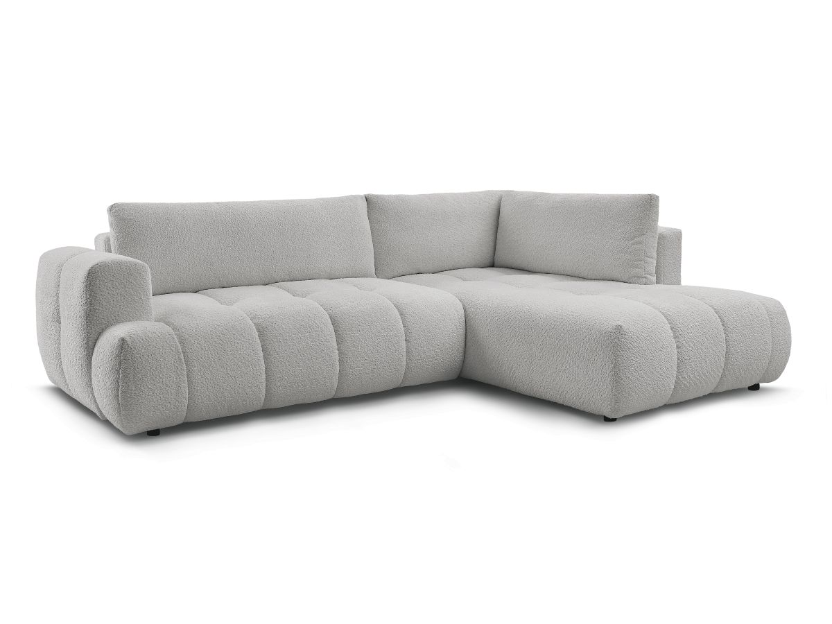 Bobochic Fuji Ecksofa mit Schlaffunktion und Bettkasten 282 × 204 cm Bouclé-Stoff Hellgrau Ecke rechts