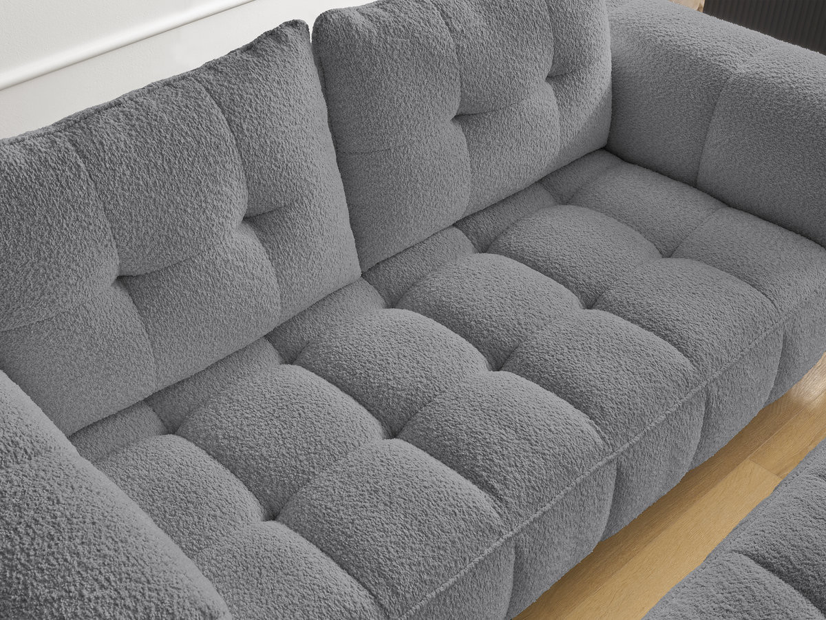 Bobochic Anis Sofa 2-Sitzer mit Pouf Bouclé-Stoff Dunkelgrau