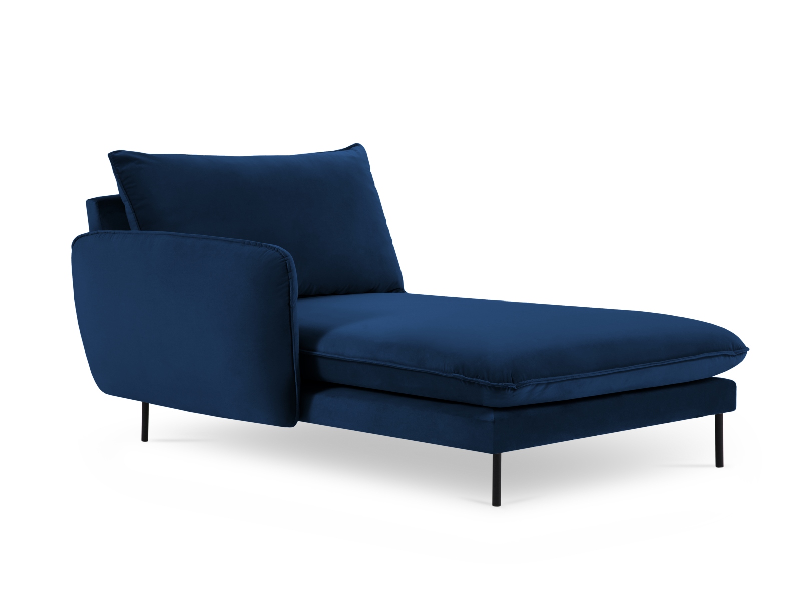 Cosmopolitan Design Chaiselongue Vienna Samt Bluvel Königsblau Links Beine Schwarzes Metall