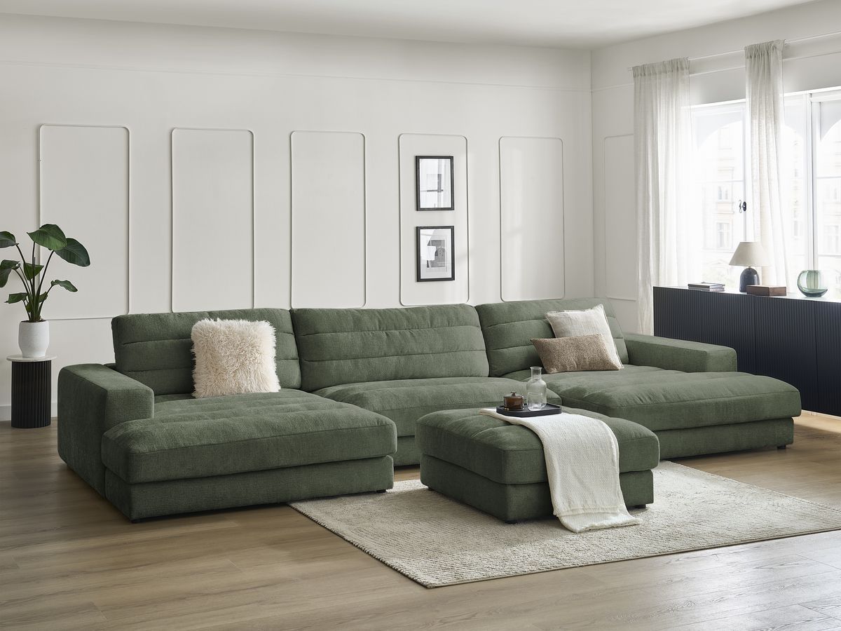 Bobochic Sierra Wohnlandschaft mit Pouf Strukturstoff Dunkelgrün
