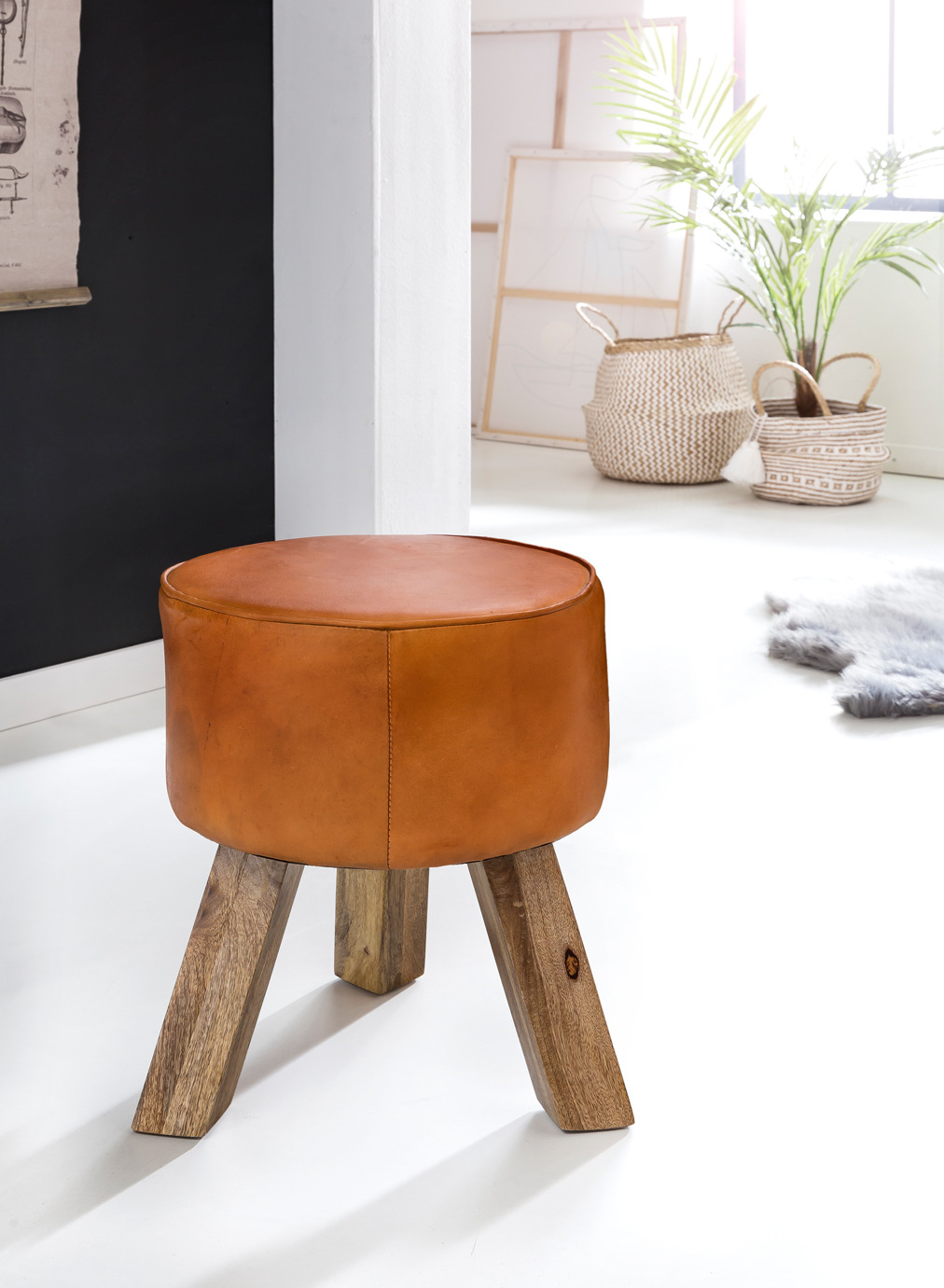 Sitzhocker Svaneke Echtleder Braun Ø 37 cm