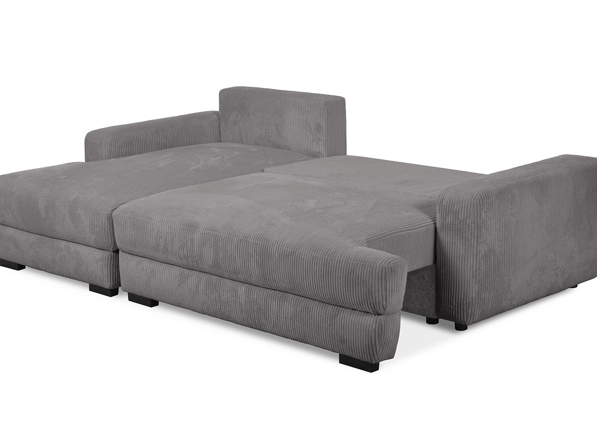 Bobochic Campi Ecksofa mit Schlaffunktion und Bettkasten Cordsamt Dunkelgrau Ecke links