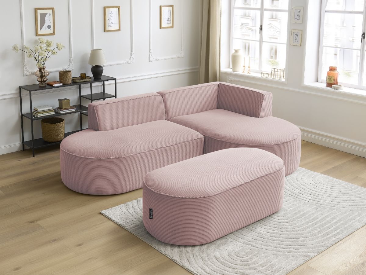 Bobochic Rousseau Ecksofa mit Pouf Cordsamt Violett Ecke rechts