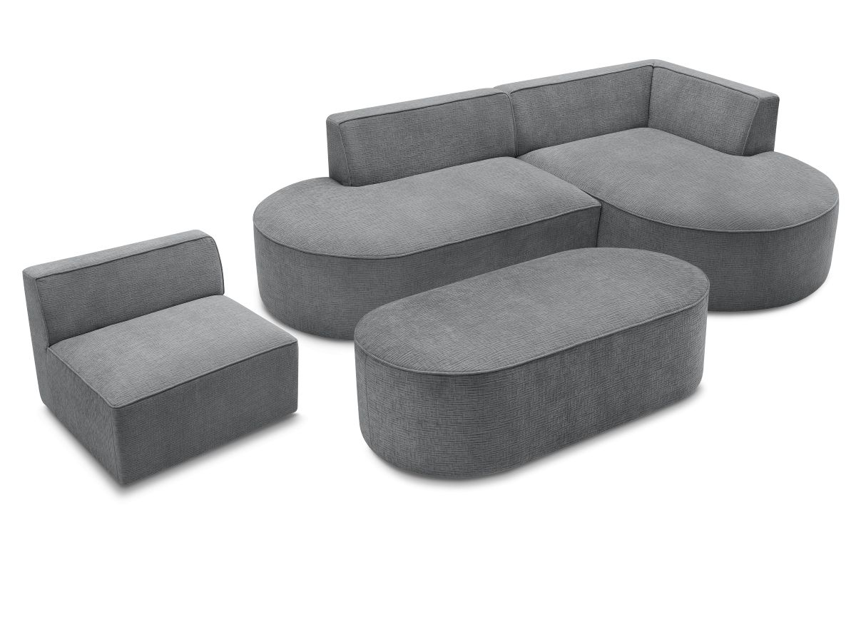 Bobochic Rousseau Ecksofa mit Sofamodul und Pouf Strukturstoff Dunkelgrau Ecke rechts