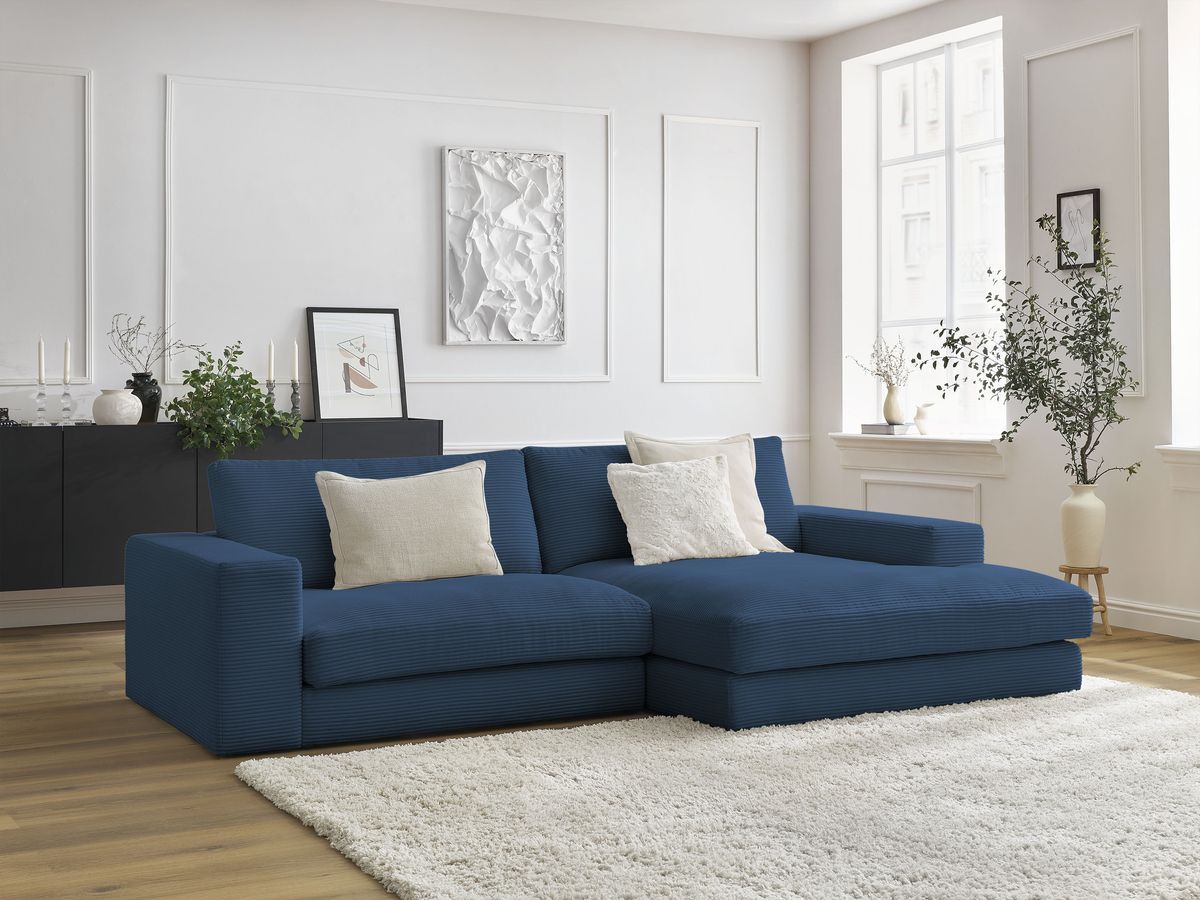 Bobochic Leonard Ecksofa 274 × 159 cm Cordsamt Dunkelblau Ecke rechts