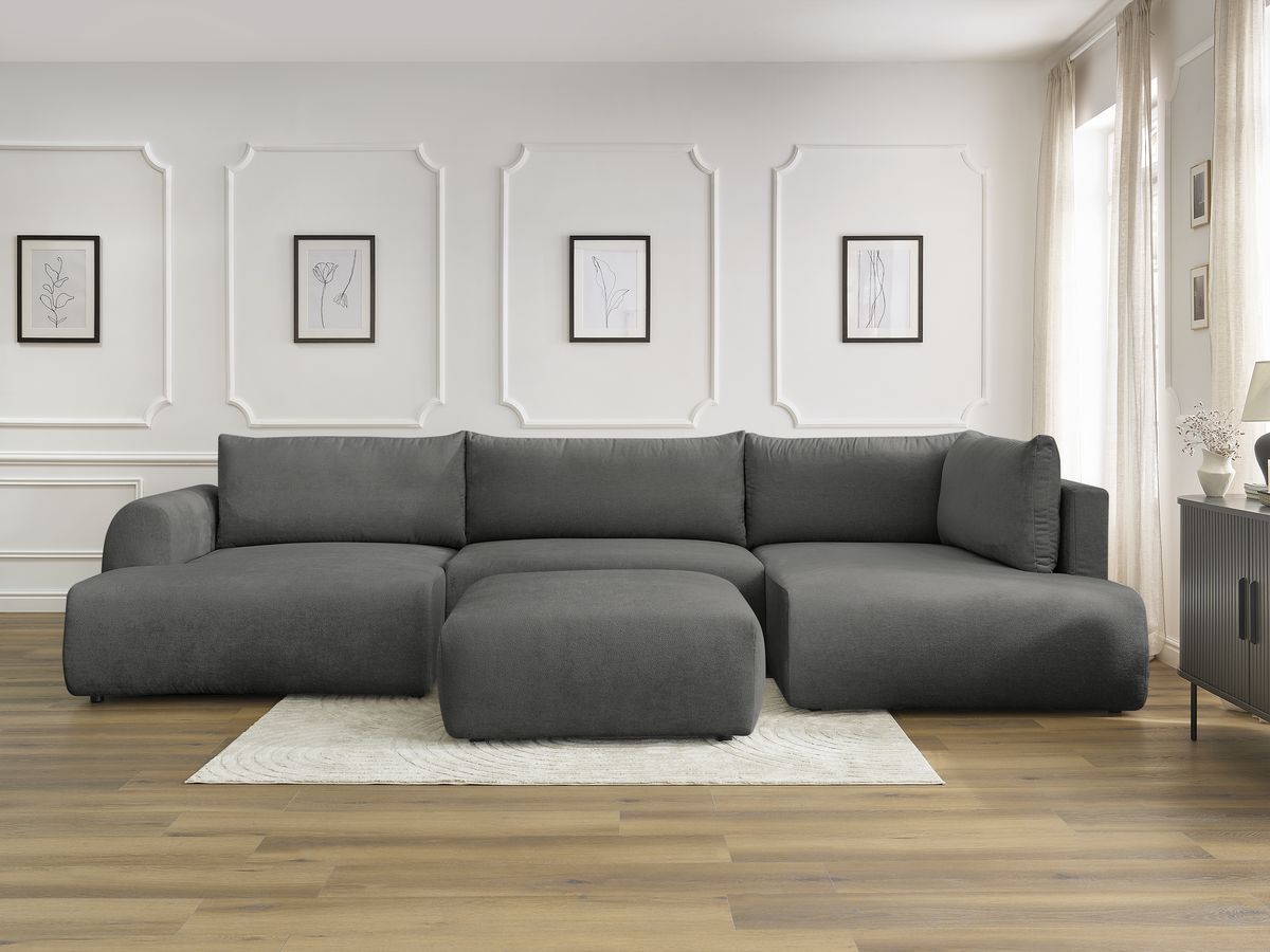 Bobochic Lucien Wohnlandschaft mit Pouf Stoff Dunkelgrau Ecke links