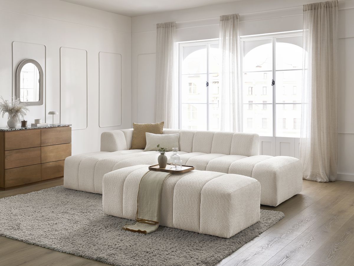 Bobochic Annecy Ecksofa mit Pouf Bouclé-Stoff Weiß Ecke links