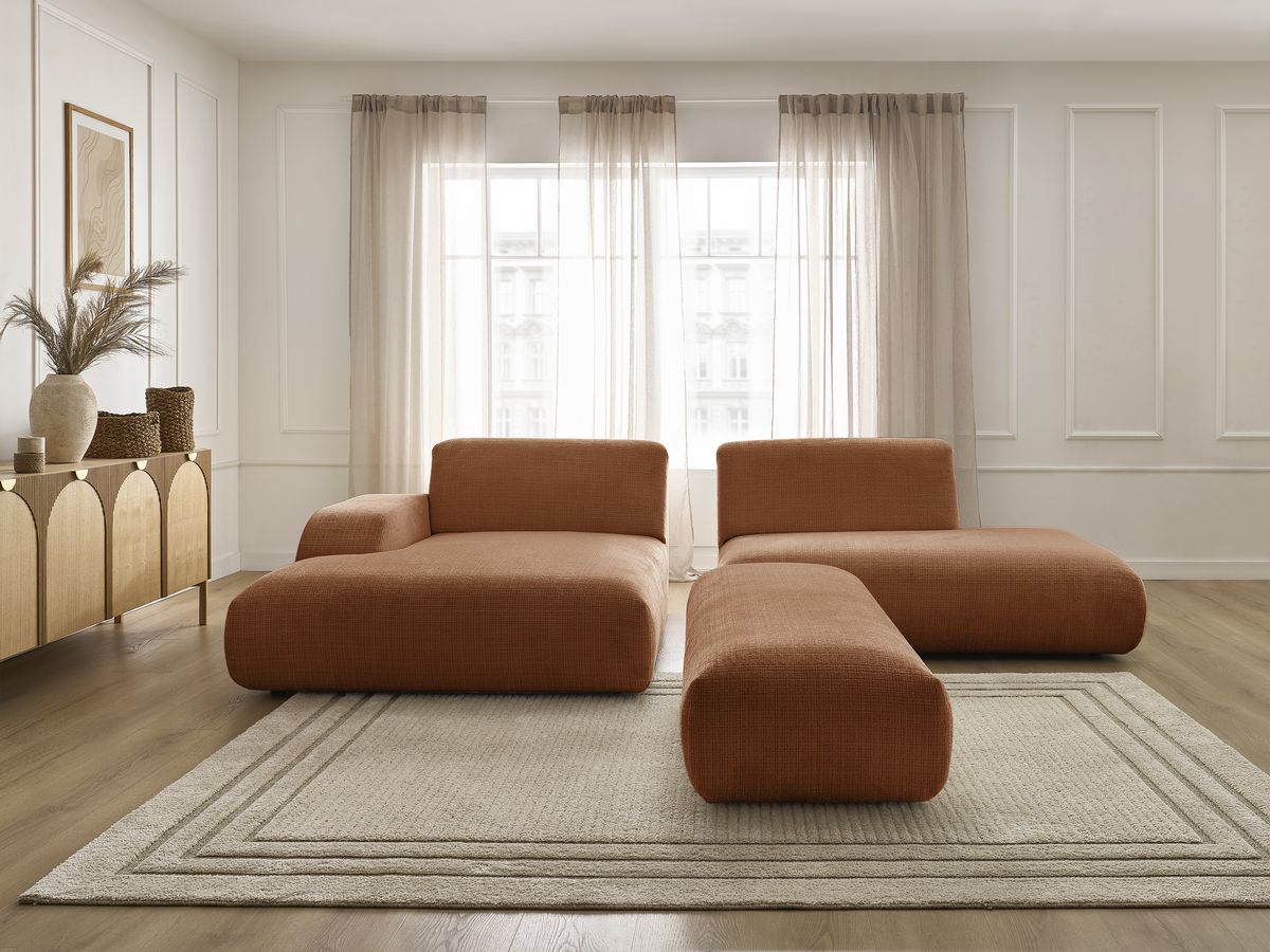 Bobochic Sirius Ecksofa mit Pouf 300 × 170 cm Strukturstoff Orange Ecke links