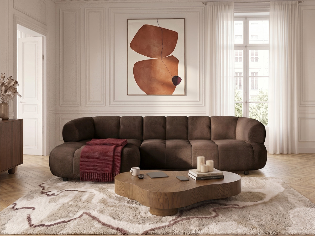 Bobochic Lovely Ecksofa mit Schlaffunktion Stoff Braun Ecke links