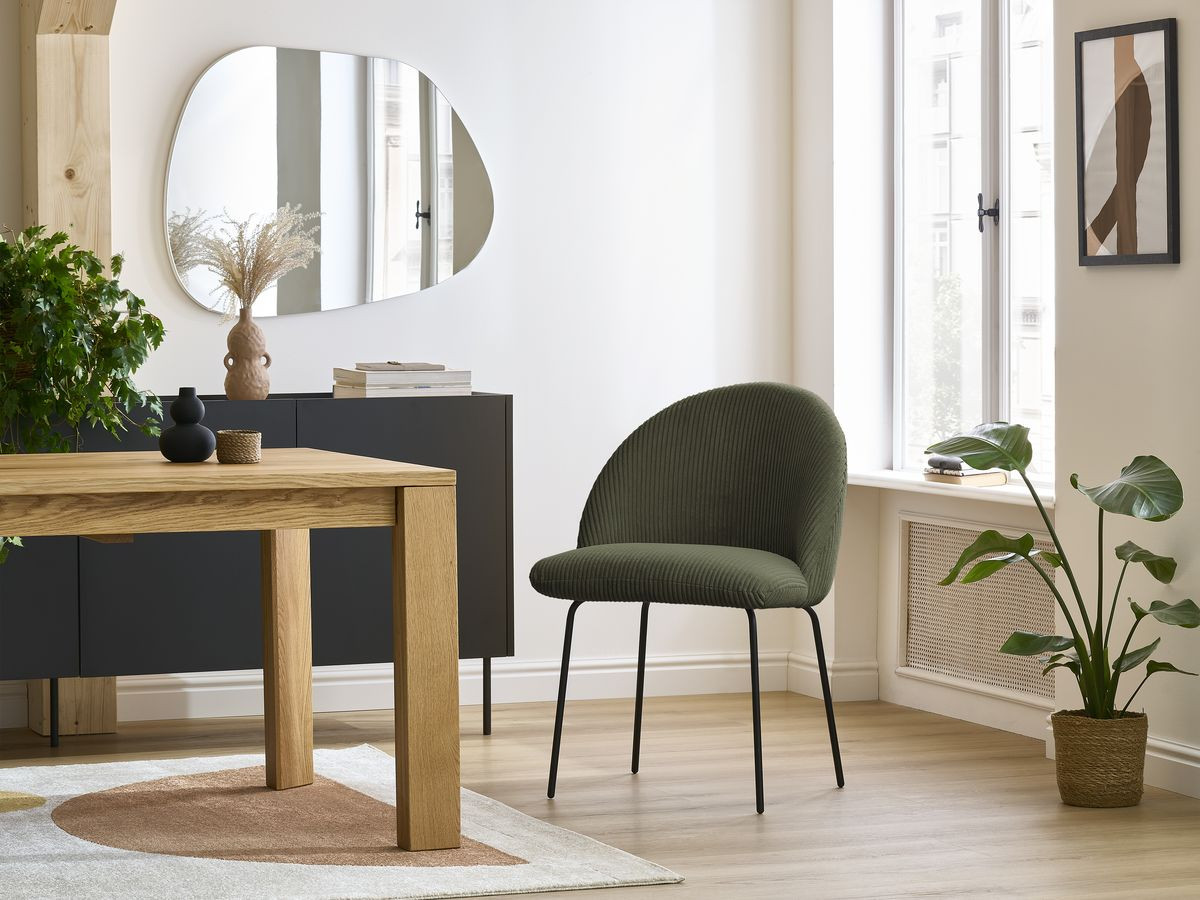 Bobochic Lalie Esszimmerstuhl 2er-Set mit Metallbeinen, schwarz Cordsamt Grün