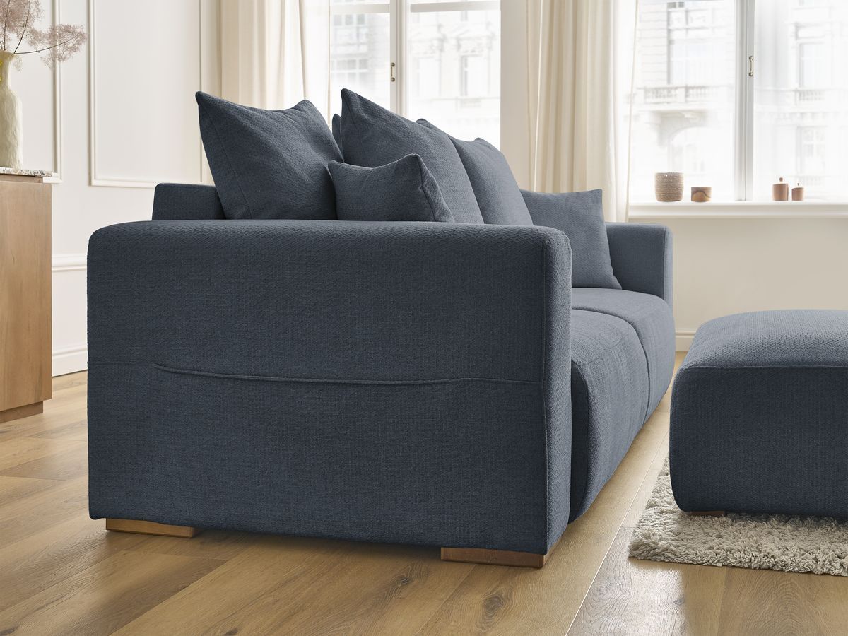 Bobochic Sidonie Schlafsofa 4-Sitzer mit Bettkasten und Pouf Melange-Stoff Dunkelblau