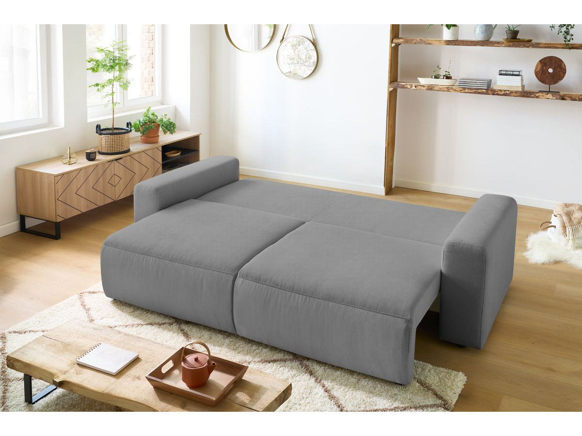 Bobochic Envy Schlafsofa 3-Sitzer mit Bettkasten Cordsamt Dunkelgrau