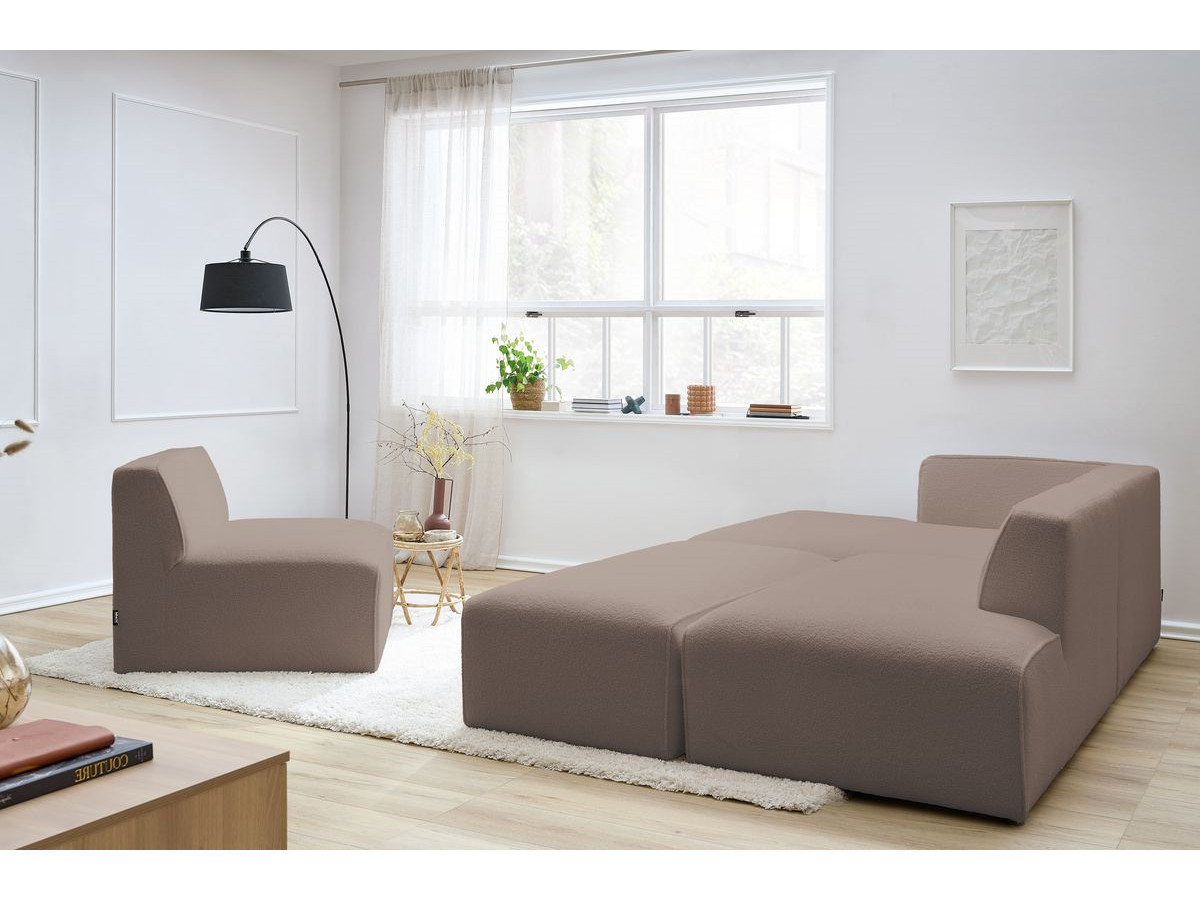 Bobochic Megeve Ecksofa mit Pouf Bouclé-Stoff Braun Ecke links