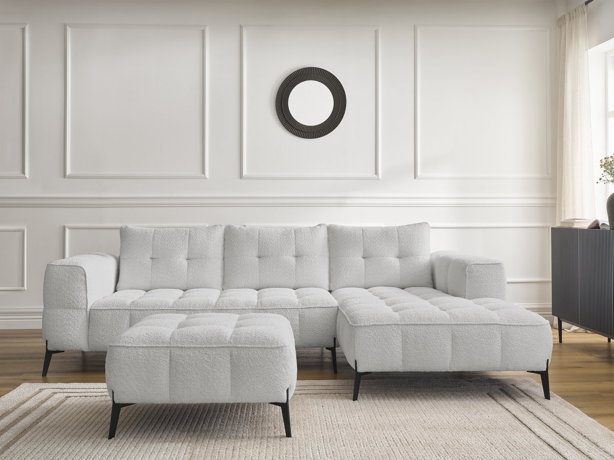 Bobochic Anis Ecksofa mit Pouf Bouclé-Stoff Hellgrau Ecke rechts