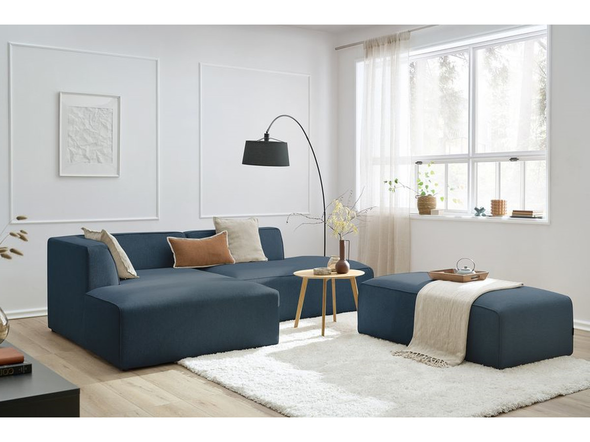 Bobochic Megeve Ecksofa mit Schlaffunktion und Pouf Melange-Stoff Dunkelblau Ecke links