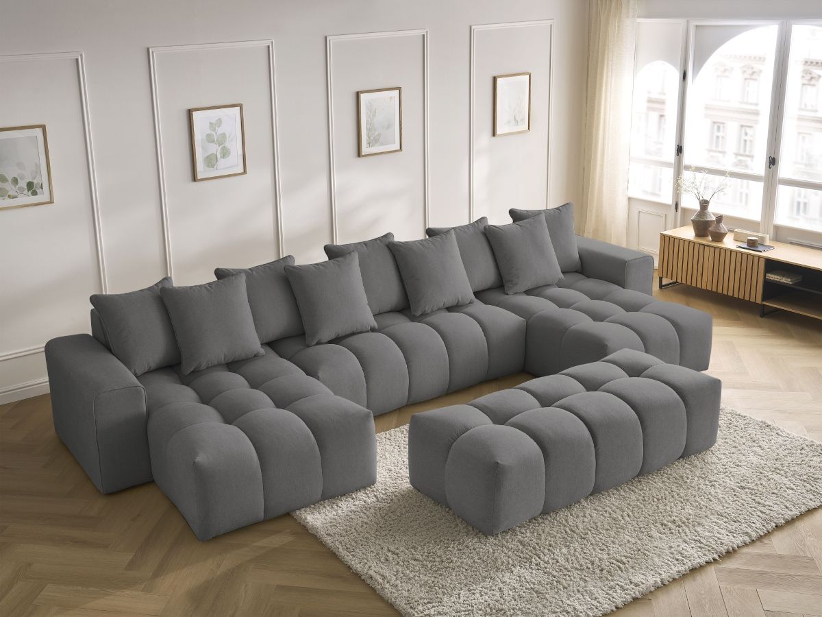 Bobochic Mont-blanc Wohnlandschaft mit Pouf Melange-Stoff Dunkelgrau