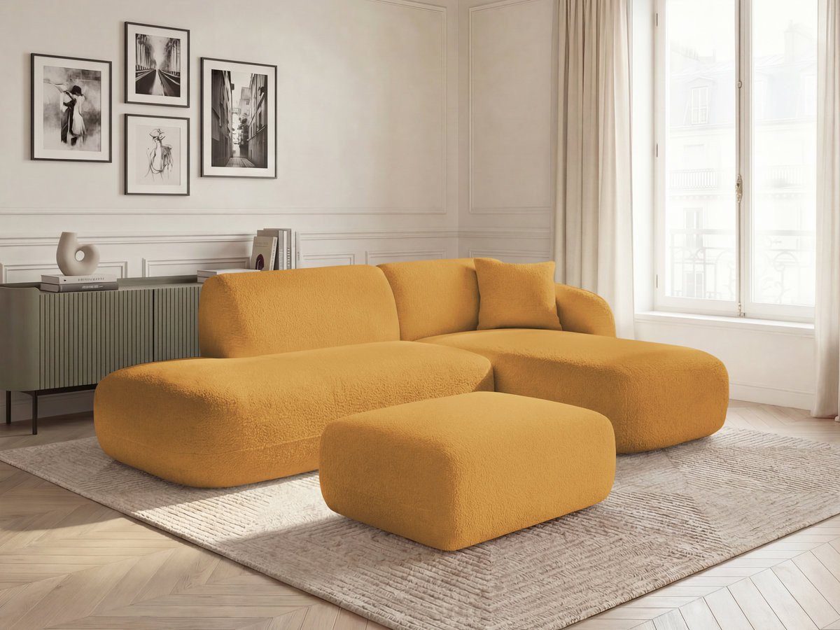 Bobochic Anda Ecksofa mit Pouf 241 × 163 cm Chenille Gelb Ecke rechts