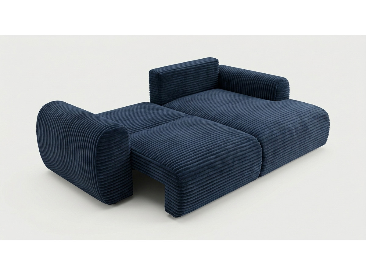 Bobochic Lucien Ecksofa mit Schlaffunktion und Bettkasten Breitcord weich Dunkelblau Ecke rechts
