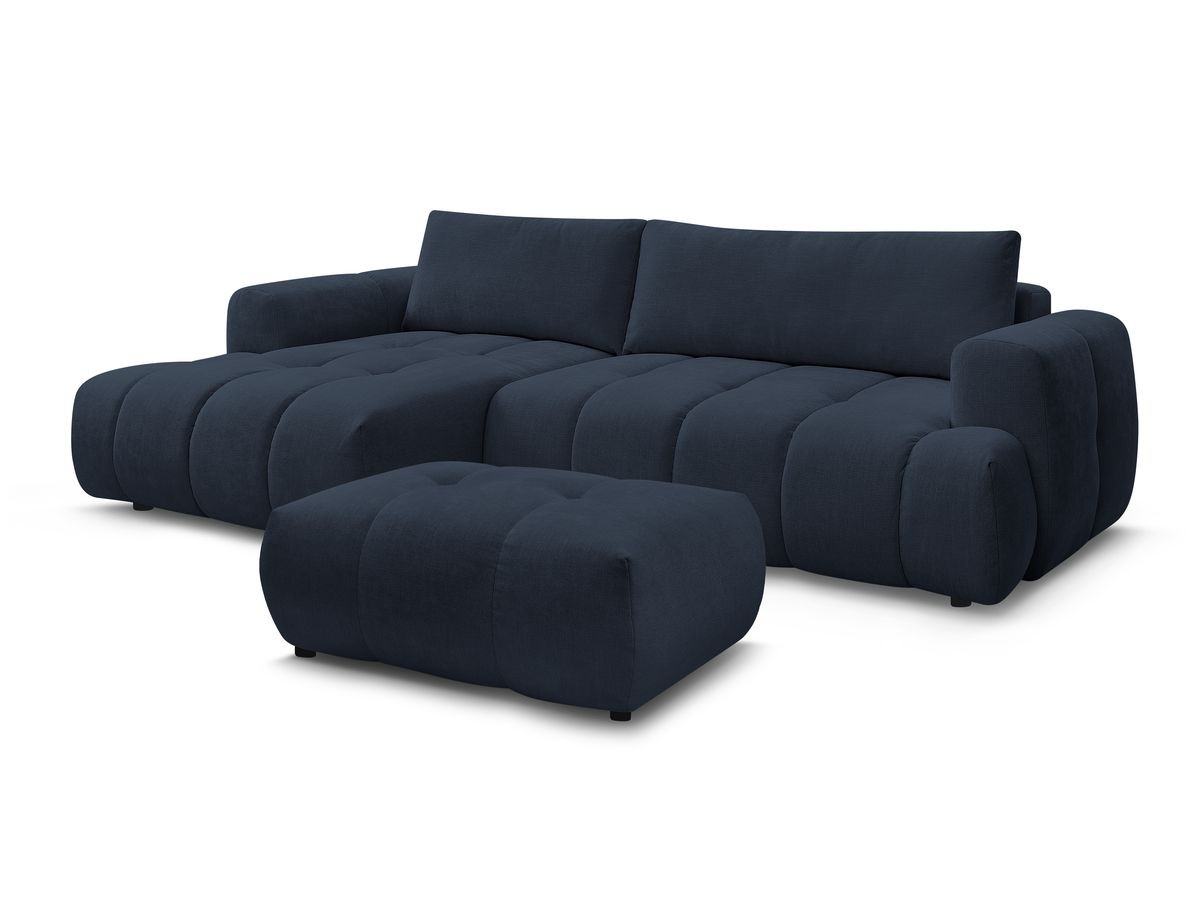 Bobochic Fuji Ecksofa mit Schlaffunktion und Bettkasten und Pouf 292 × 160 cm Stoff Dunkelblau Ecke links