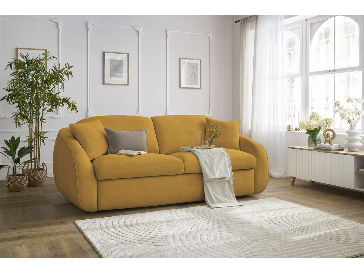 Bobochic Cezanne Schlafsofa 3-Sitzer Stoff Gelb, Liegefläche 140 × 194 cm