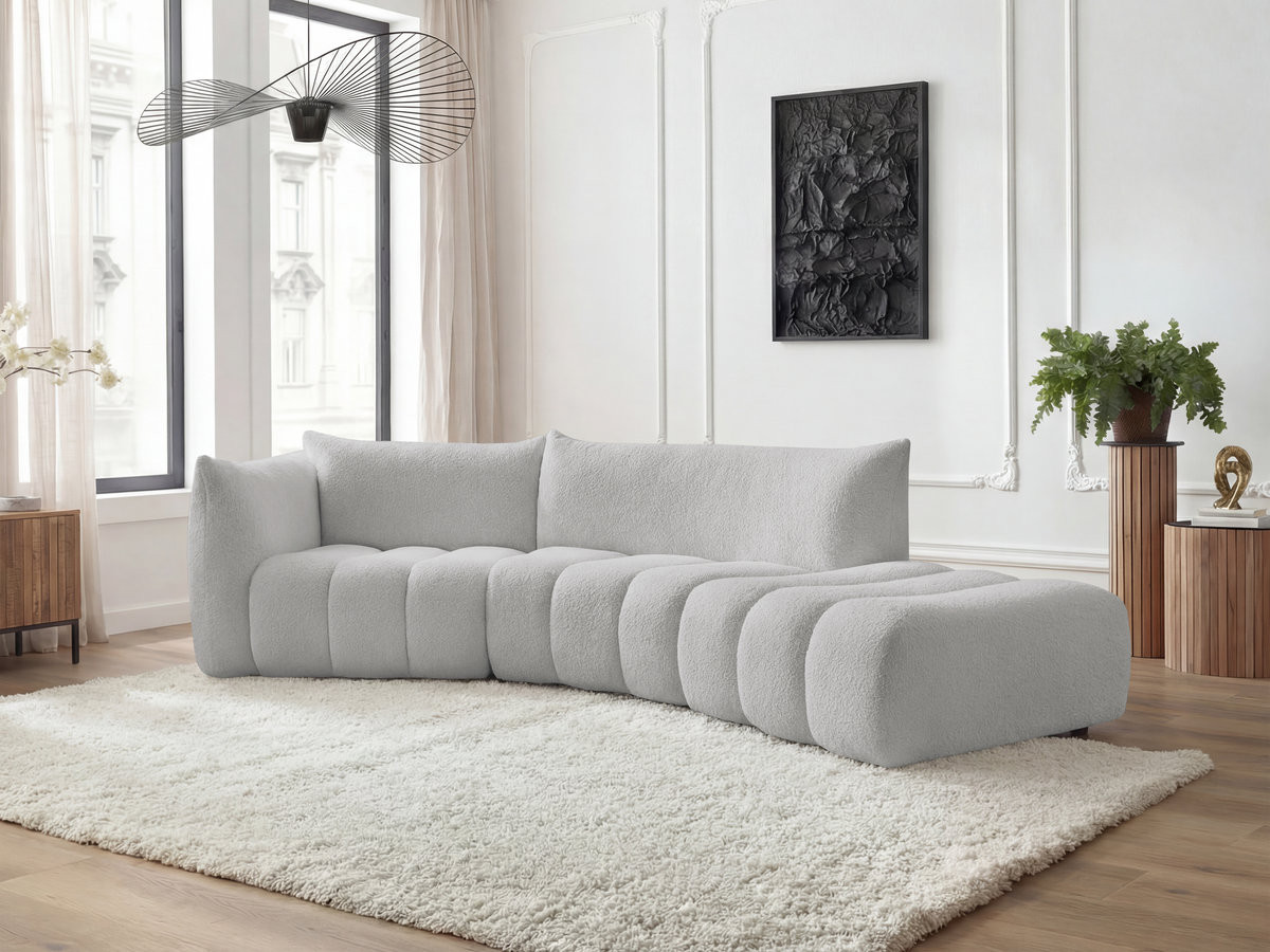 Bobochic Azra Ecksofa 325 × 112 cm Bouclé-Stoff Hellgrau Ecke links