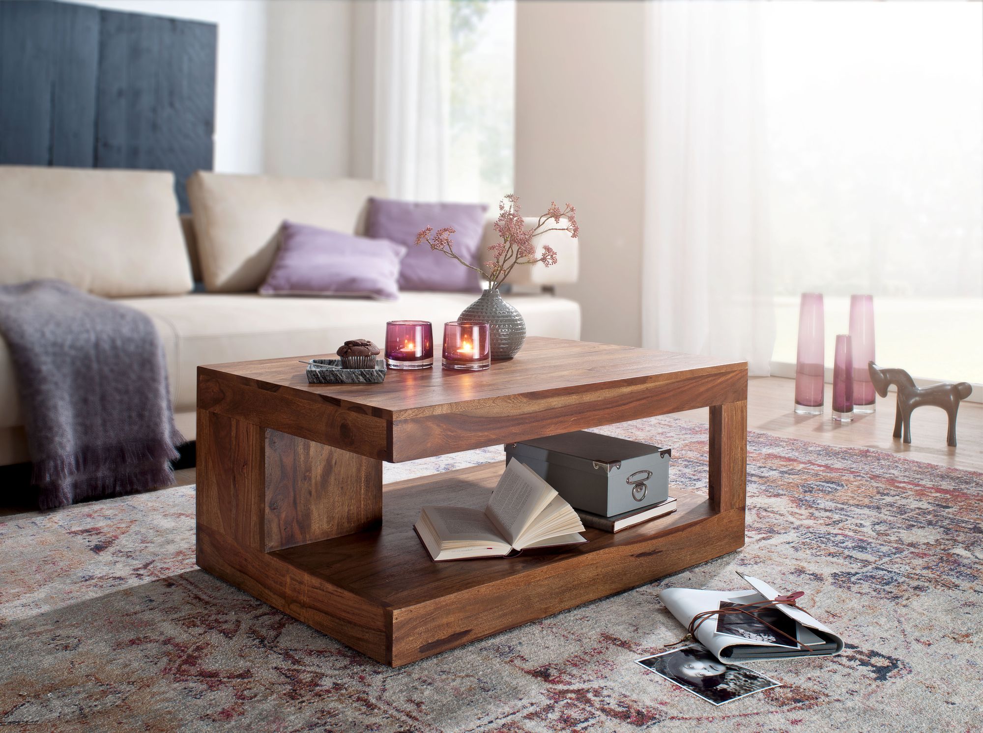 Couchtisch Kalsoy Massivholz Dunkelbraun 90 × 60 × 40 cm