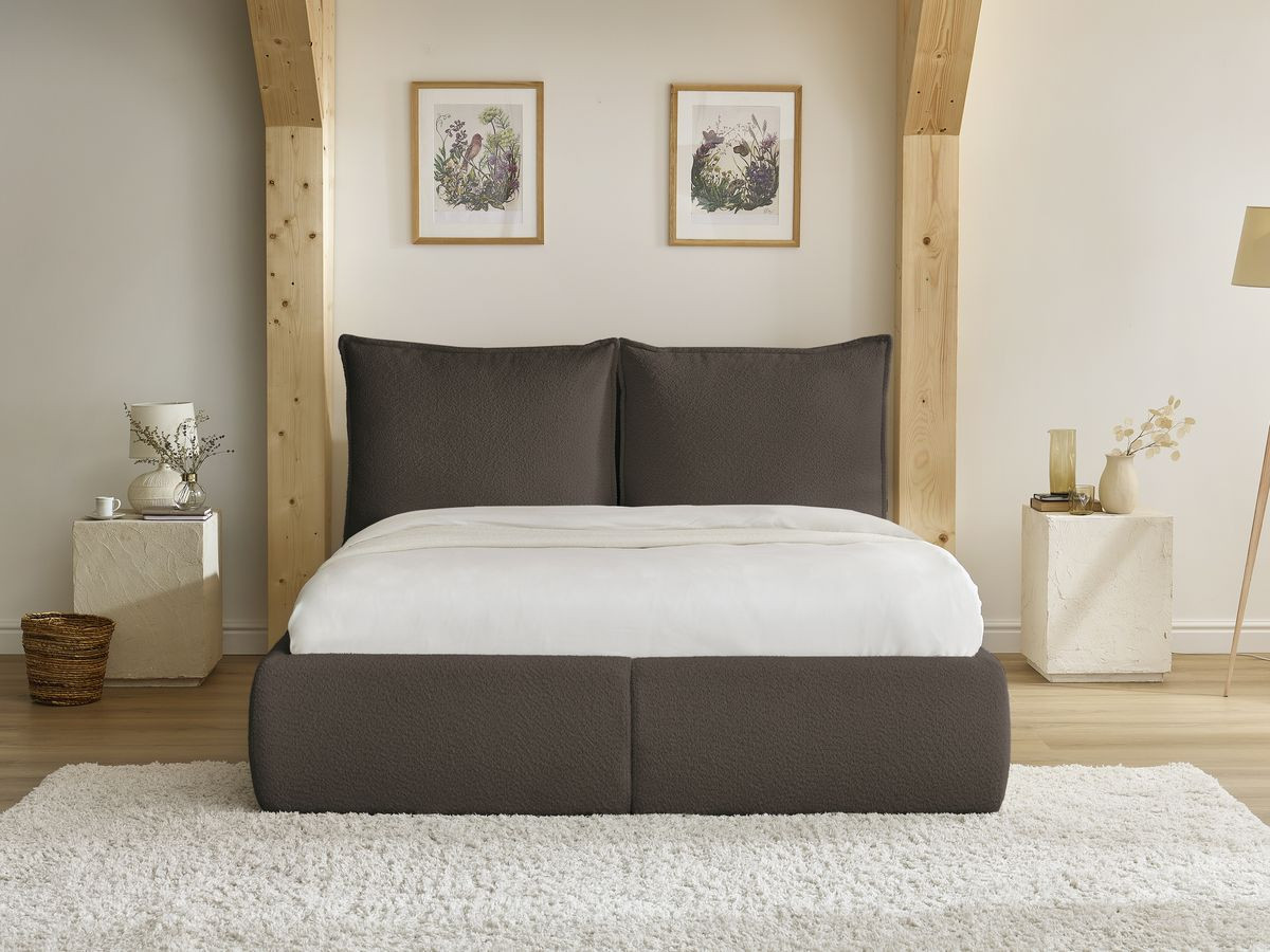 Bobochic Garance Polsterbett mit Bettkasten Bouclé-Stoff Braun, Liegefläche 160 × 200 cm