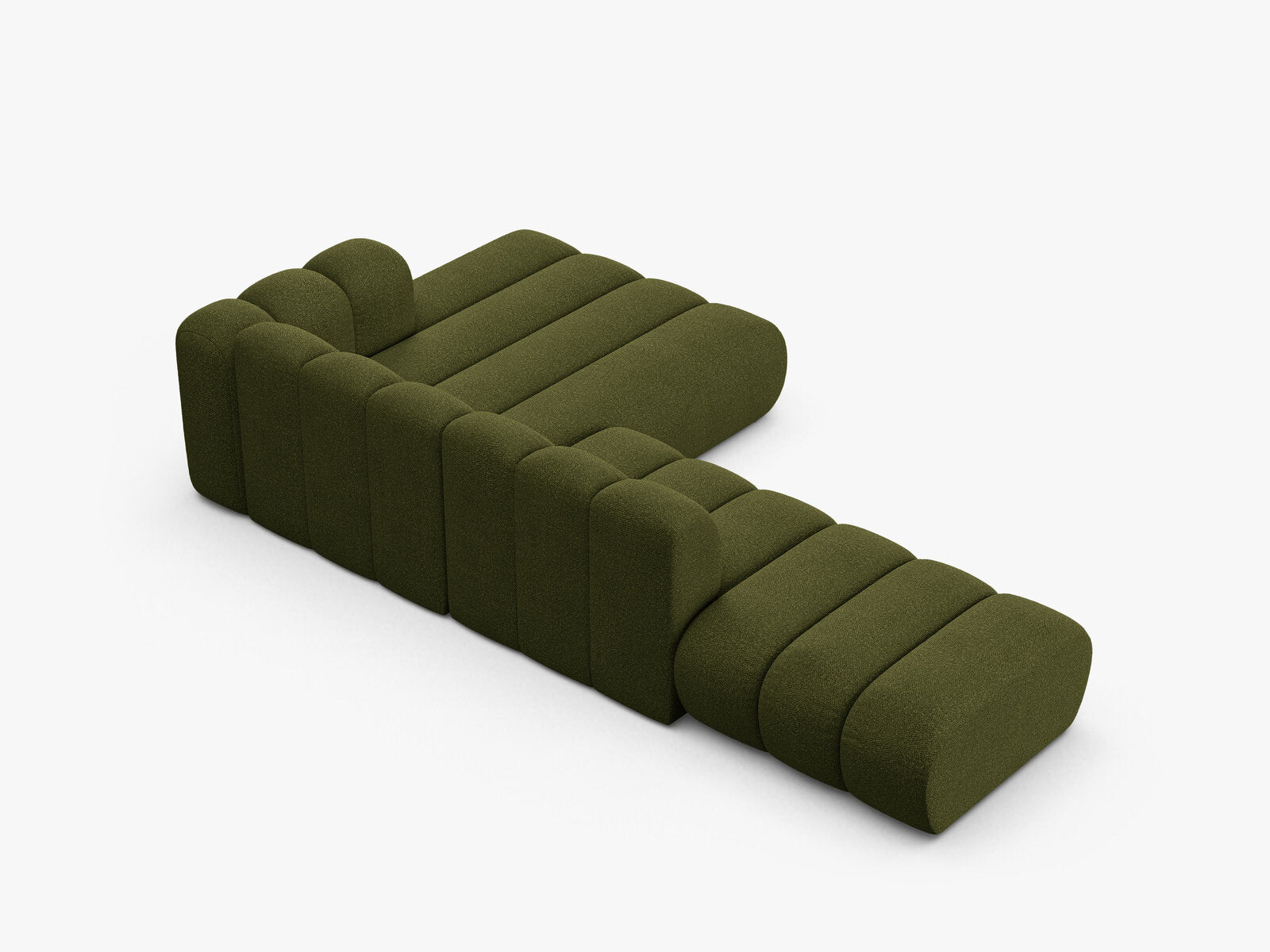 Micadoni Modulares Ecksofa offen Lupine 5-Sitzer Rechts Boucle Baloo Dunkel-Olivgrün