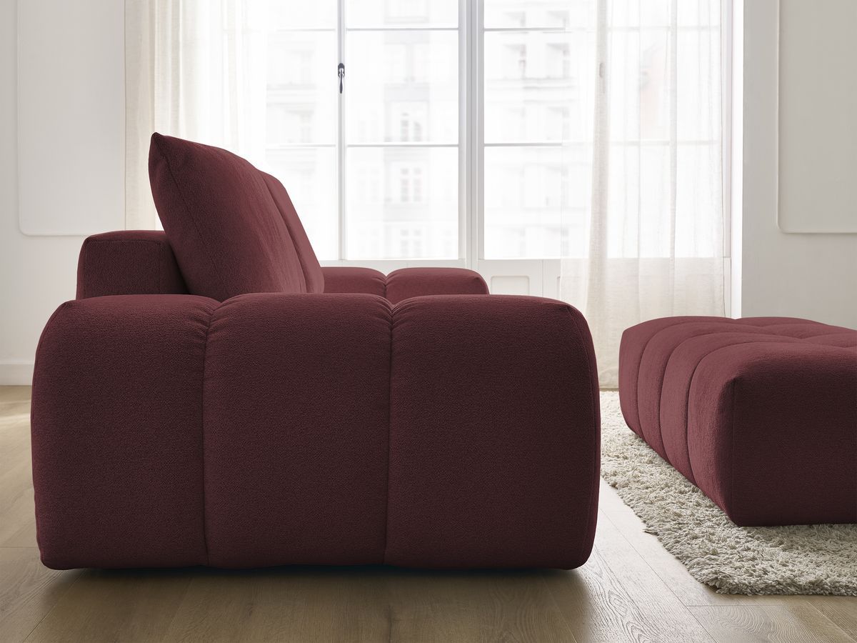 Bobochic Everest Schlafsofa 3-Sitzer mit Bettkasten und Pouf, 2 Kissen Melange-Stoff Rot