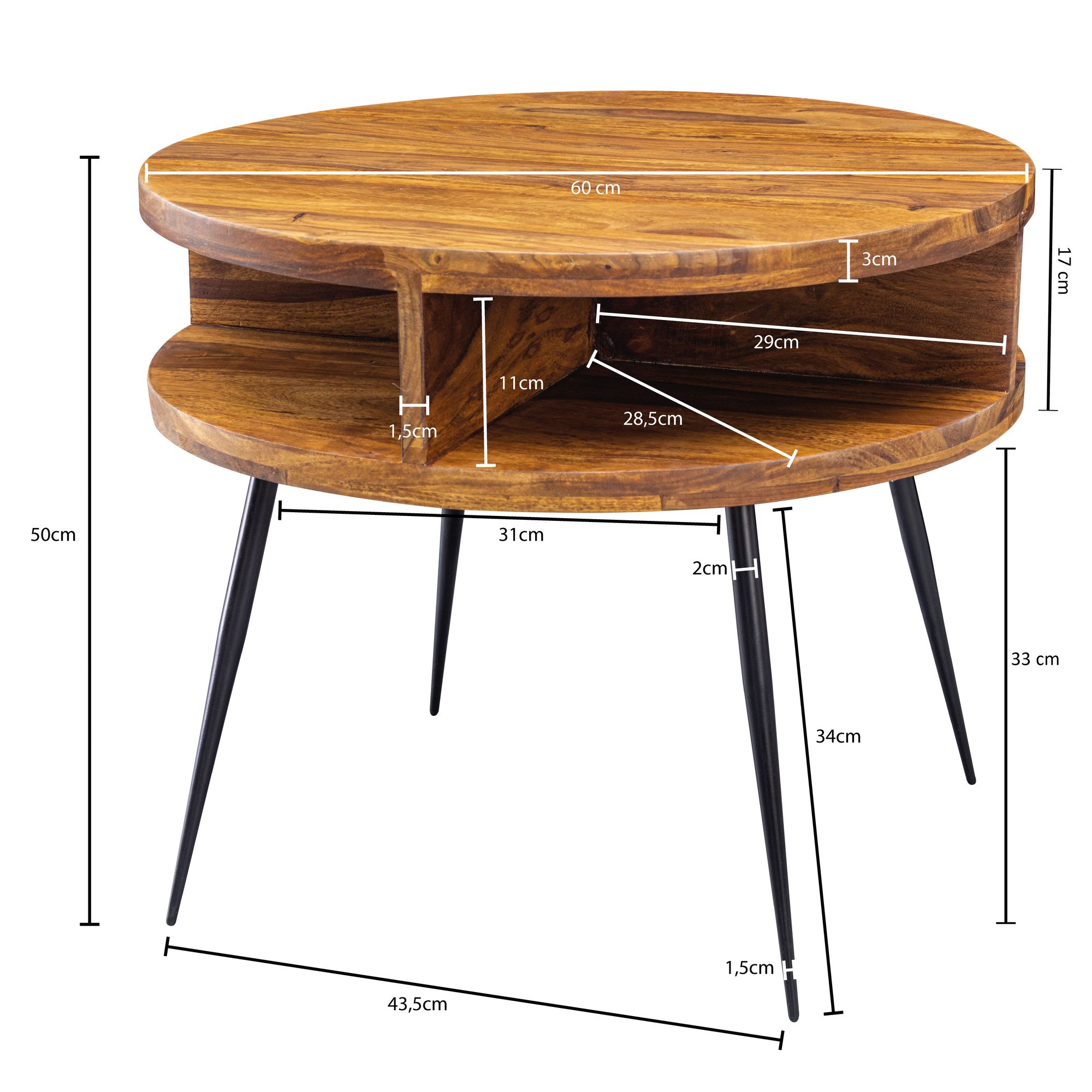 Couchtisch Naestved Sheesham Massivholz Ø 60 cm