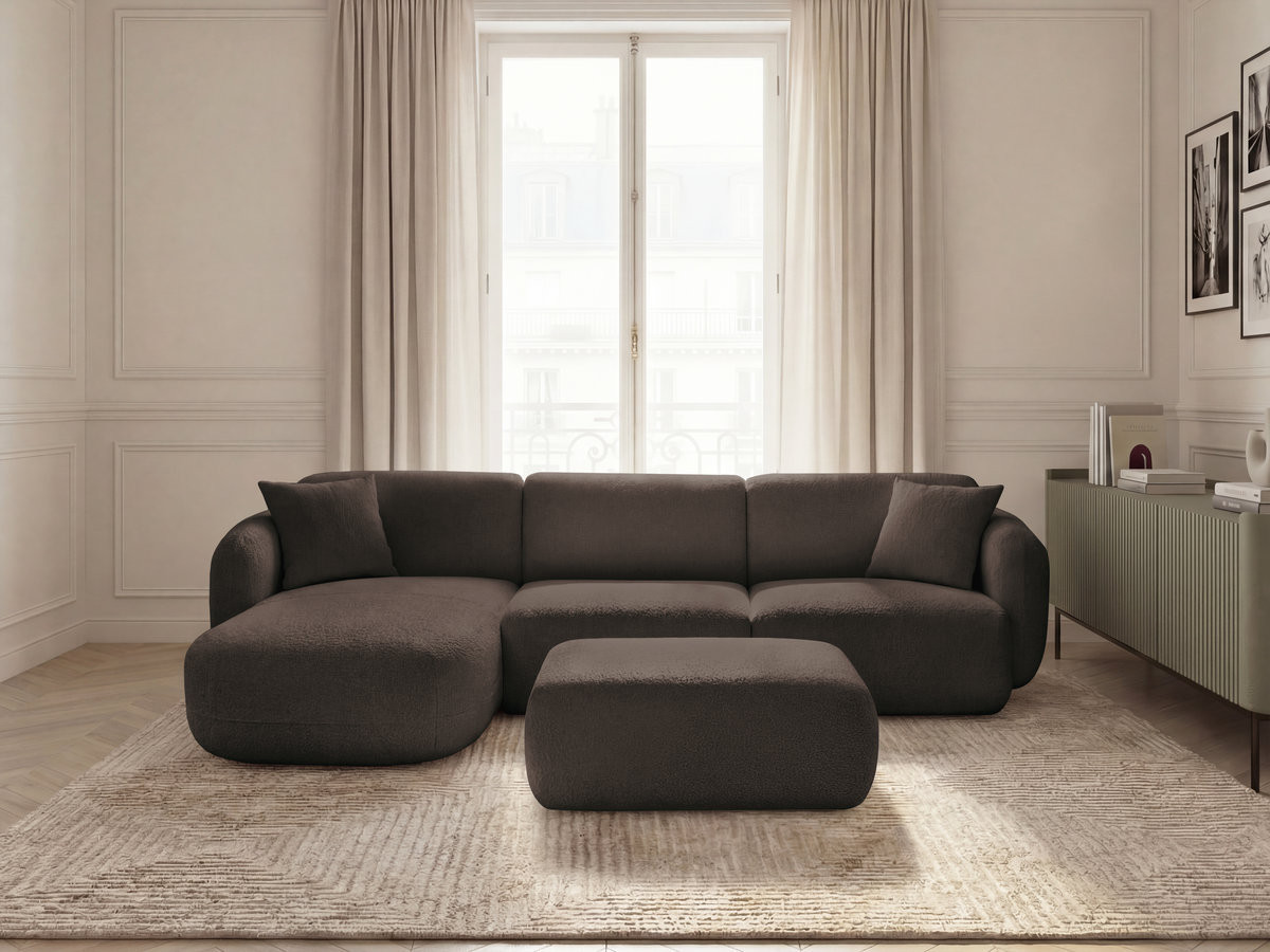 Bobochic Anda Ecksofa mit Pouf 292 × 163 cm Chenille Braun Ecke links