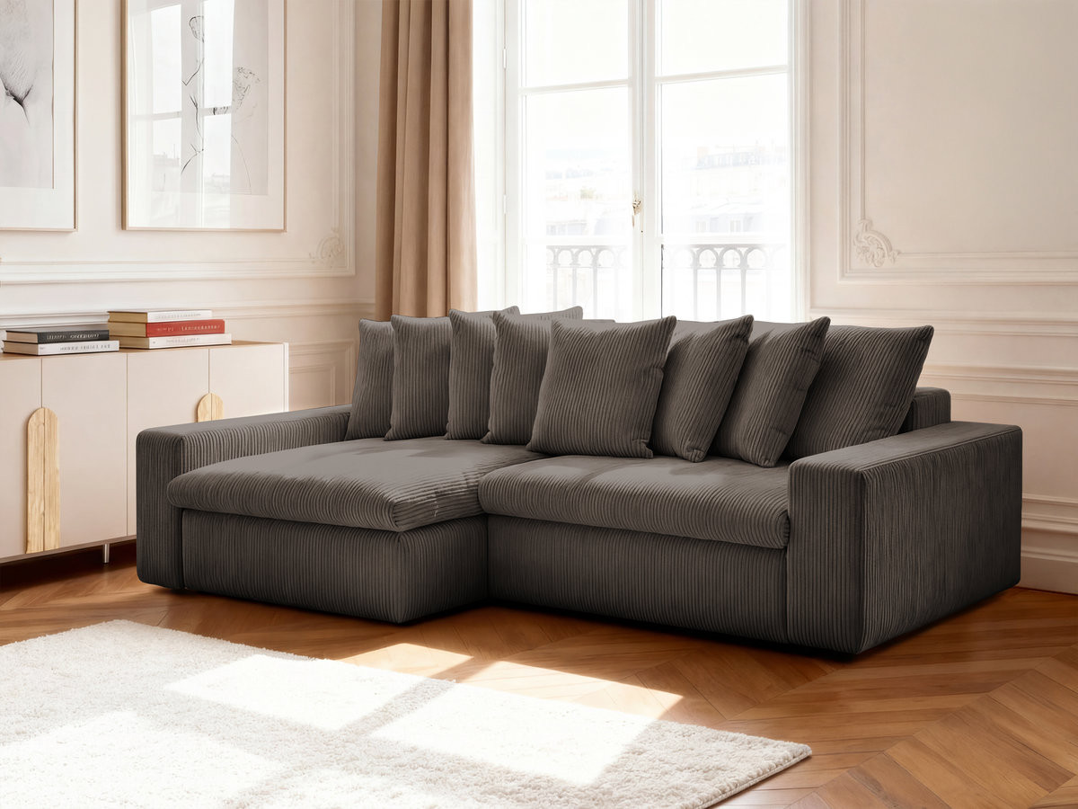 Bobochic Enore Ecksofa 330 × 157 cm Cordsamt Taupe Ecke links