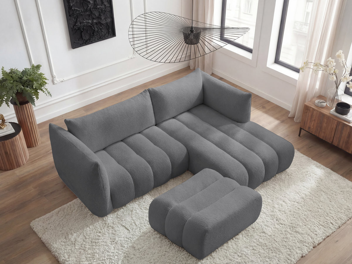 Bobochic Azra Ecksofa mit Pouf 262 × 178 cm Bouclé-Stoff Dunkelgrau Ecke rechts