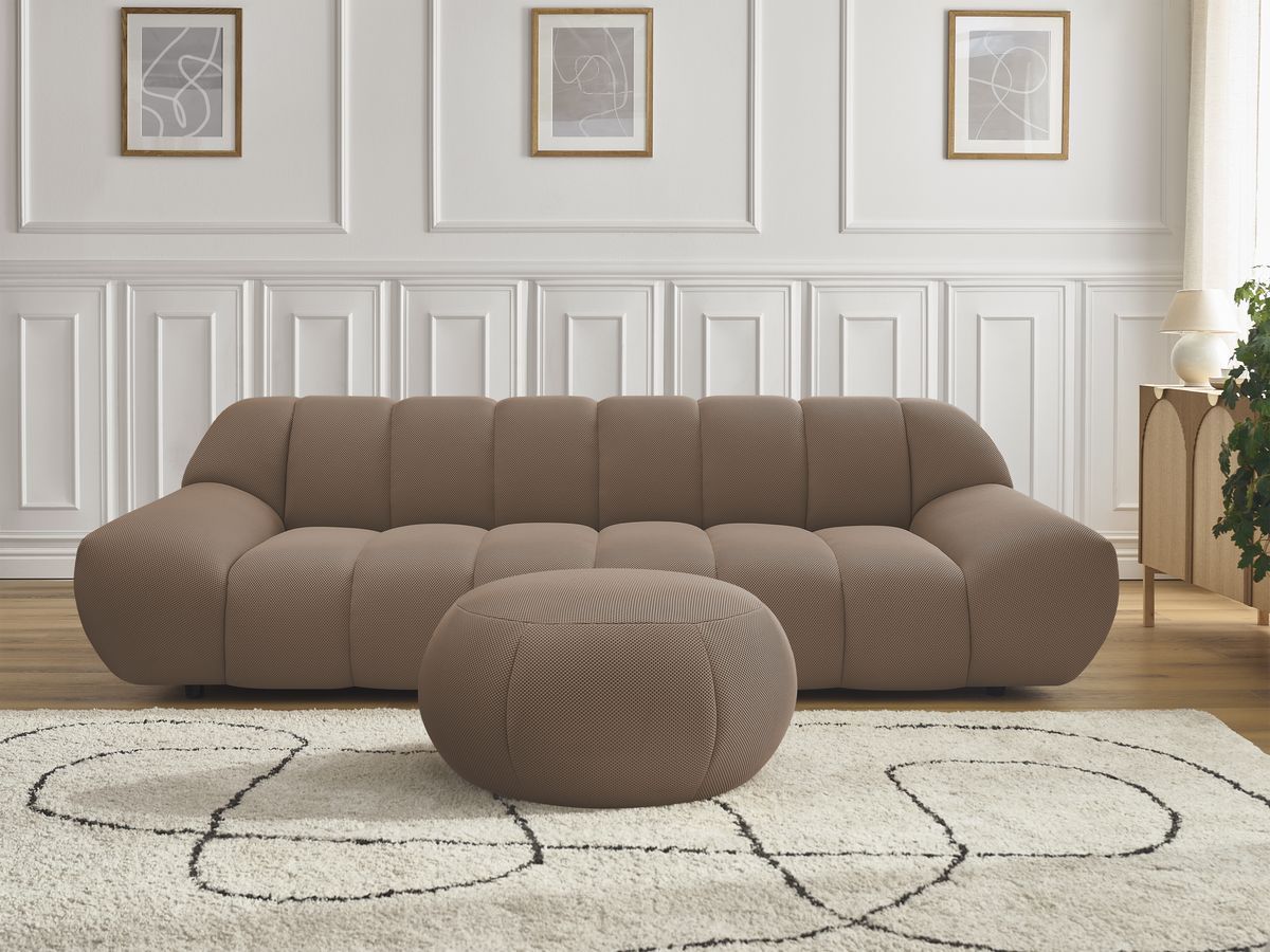 Bobochic Hayden Sofa 4-Sitzer mit Pouf Mesh-Stoff Braun