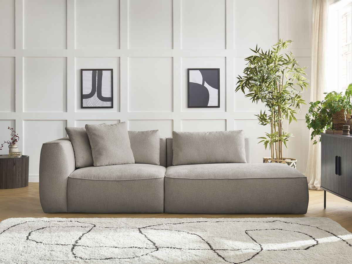 Bobochic Leopold Sofa 3-Sitzer Strukturstoff Taupe Armlehne links