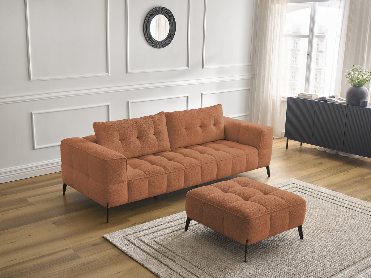 Bobochic Anis Sofa 3-Sitzer mit Pouf Bouclé-Stoff Orange