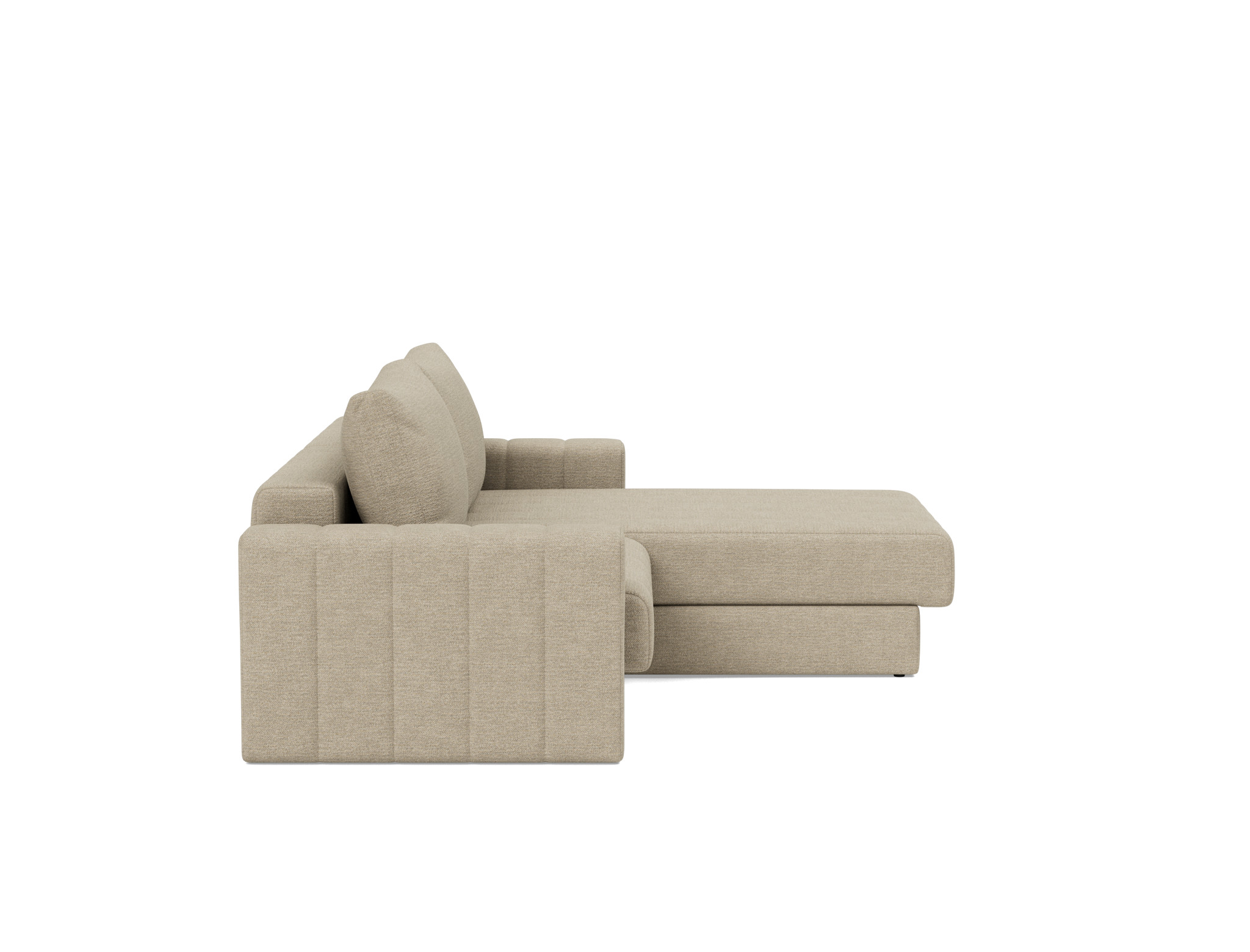 Schlafsofa Akello mit Chaiselongue und Armlehnen Strukturierter Stoff Taura 356-Sand