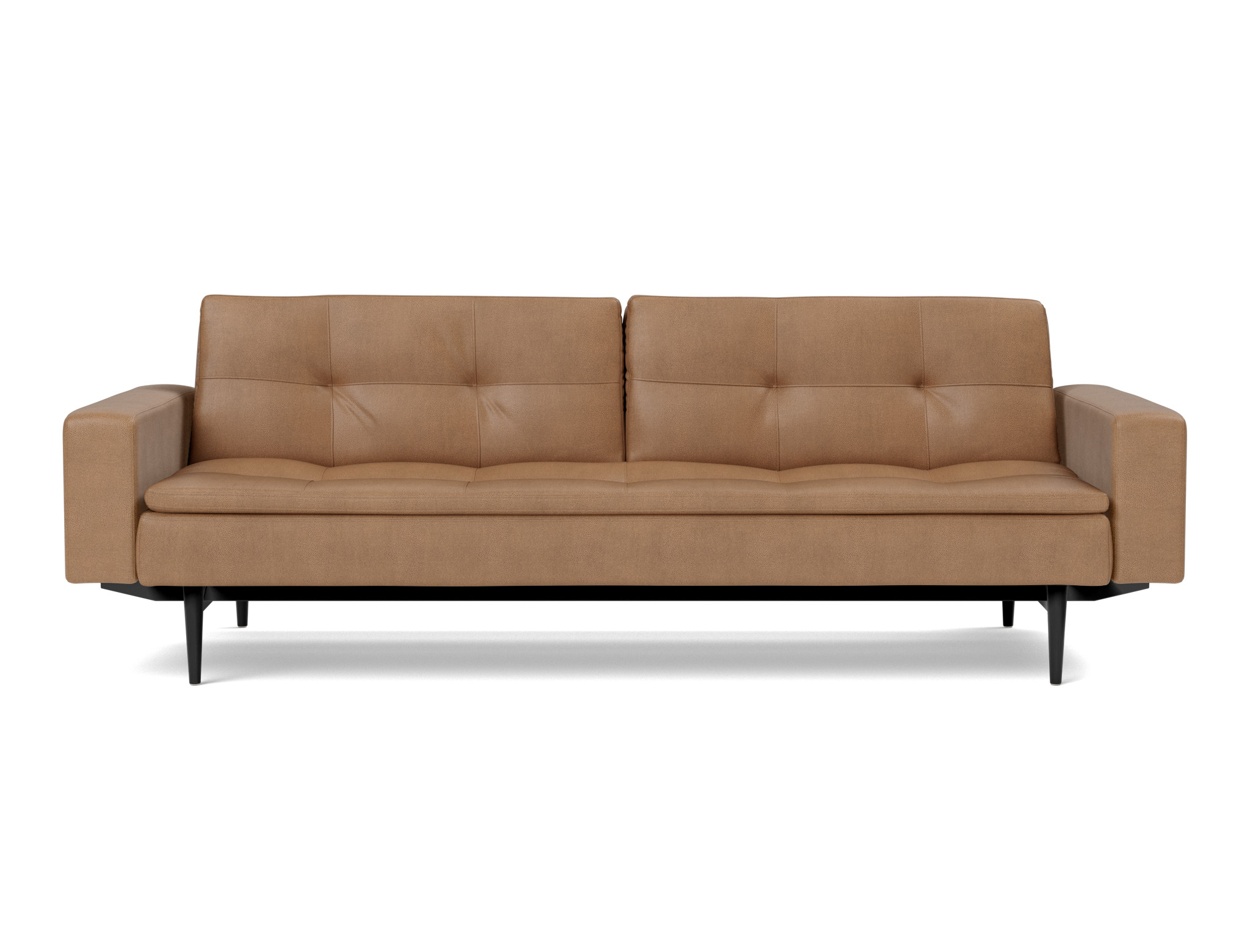 Schlafsofa Dublexo mit Armlehnen Lederoptik Faunal 551-Brown Beine Styletto Eiche schwarz