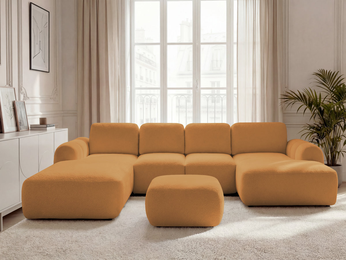Bobochic Montaigne Wohnlandschaft mit Pouf Bouclé-Stoff Gelb Ecke rechts