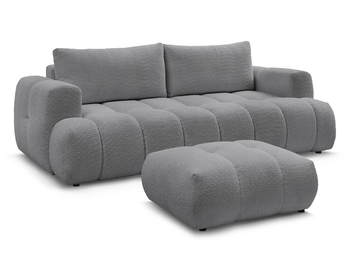 Bobochic Fuji Schlafsofa 3-Sitzer mit Bettkasten und Pouf Bouclé-Stoff Dunkelgrau