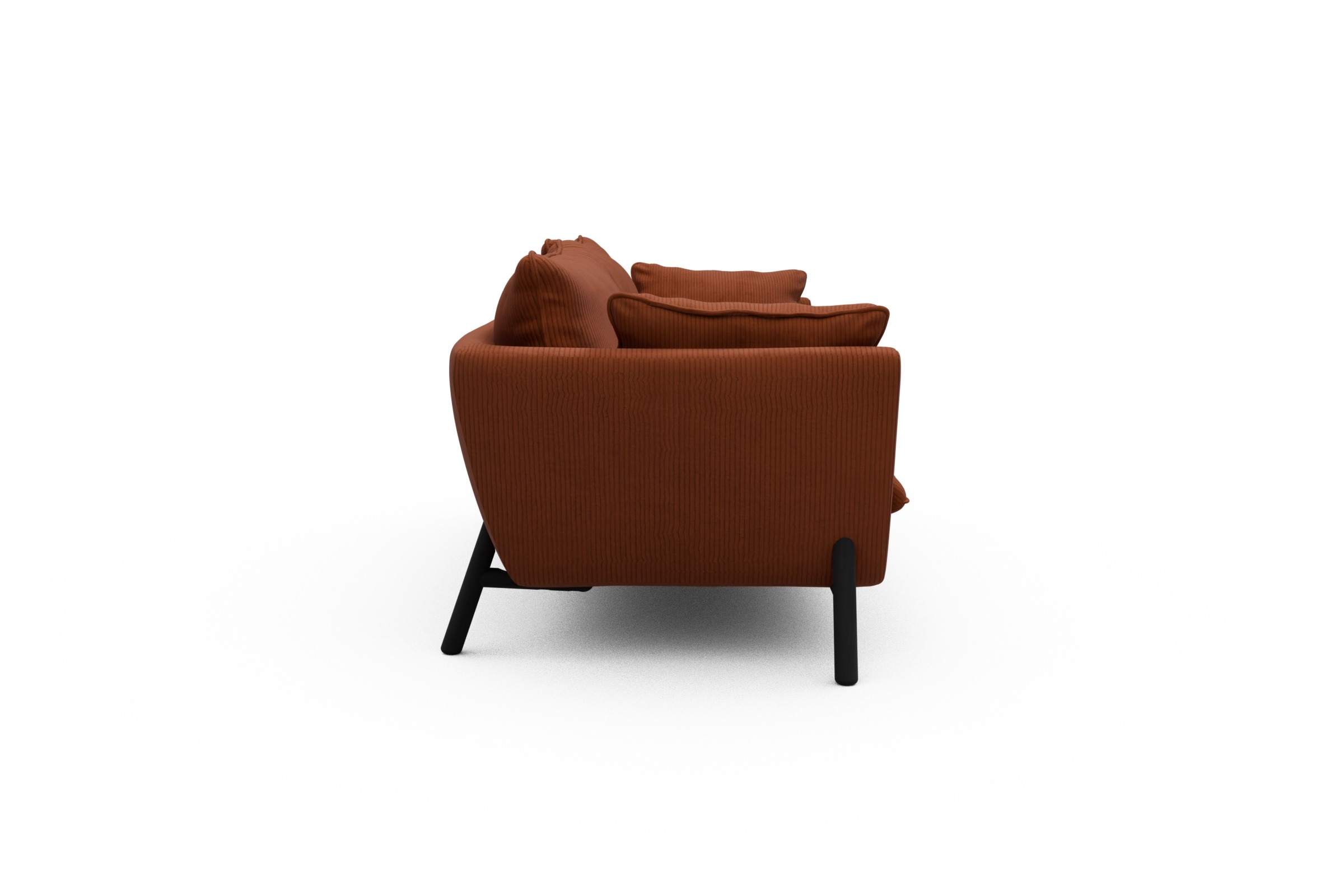 Sofa Emil PREMIUM 3-Sitzer Beinfarbe Eiche Schwarz Corduroy-Burnt-Orange